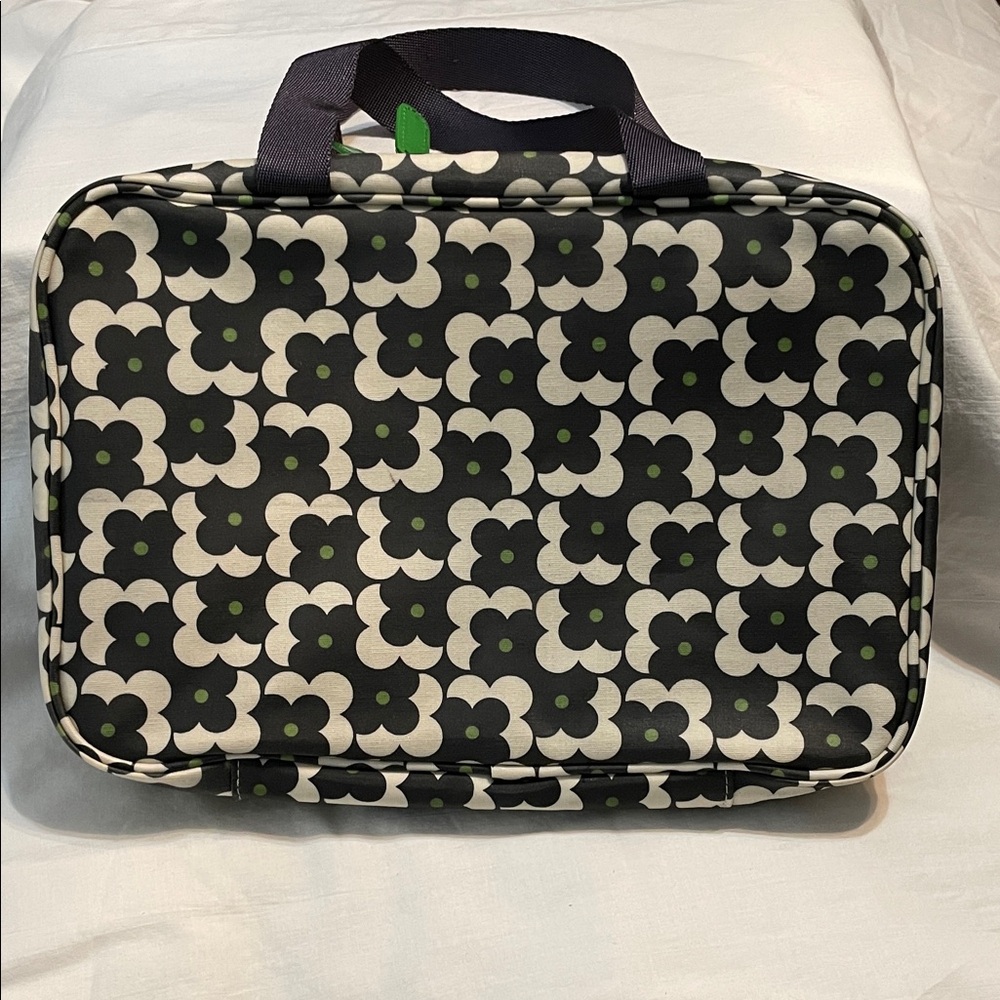 Orla Kiely Black and White Floral Toiletry Bag with Green Dots